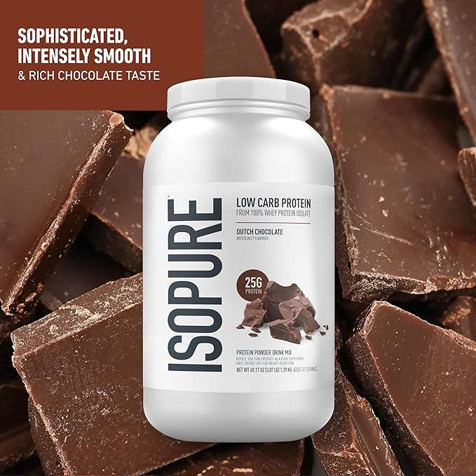 Isopure Low Carb 100% Pure Whey Isolate Dutch Chocolate Protein Powder 3 Lbs + 1 Bottle of Clear Protein Water with Electrolytes, 15g Whey Protein Isolate, Zero Sugar, Mixed Berry, 20 fl oz Bottle