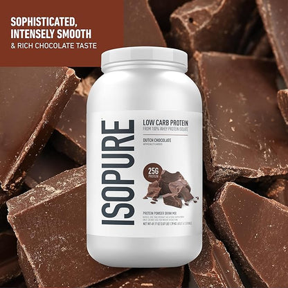 Isopure Low Carb 100% Pure Whey Isolate Dutch Chocolate Protein Powder 3 Lbs + 1 Bottle of Clear Protein Water with Electrolytes, 15g Whey Protein Isolate, Zero Sugar, Mixed Berry, 20 fl oz Bottle