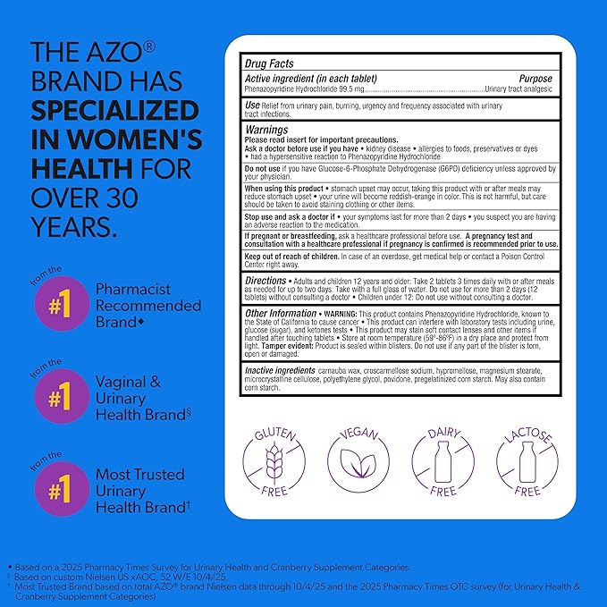 AZO Urinary Pain Relief Maximum Strength | Fast Relief of UTI Pain, Burning & Urgency | Targets Source of Pain | #1 Most Trusted Brand | 48 Tablets