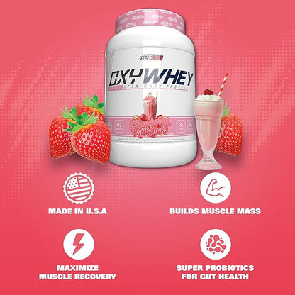 EHP Labs OxyWhey Whey Protein Isolate – 25g High Protein, Low Carb, Sugar Free Meal Replacement – Lean Whey Powder for Muscle Recovery – Non-GMO, Gluten Free – 25 Serves – Strawb. Milkshake