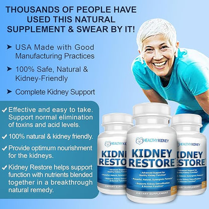 Kidney Cleanse Detox & Repair - Formulated by Kidney Health Expert Living w/Transplant - US Made Kidneys Support Supplement, Detox, Flush - Renal Vitamins 60 Capsules
