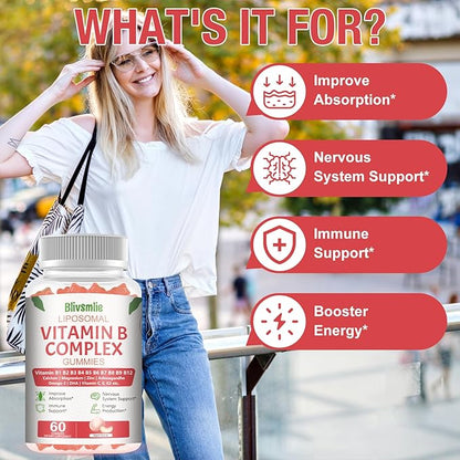 2 Pack 33-in-1 Liposomal Vitamin B Complex Gummies -B1, B2, B3, B4, B5, B6, B7, B8, B9,B12 | Vitamin C, D3,K2|Calcium,Magnesiun,Zinc etc.for Energy, Brain,Immune,Skin Support &Heart Support