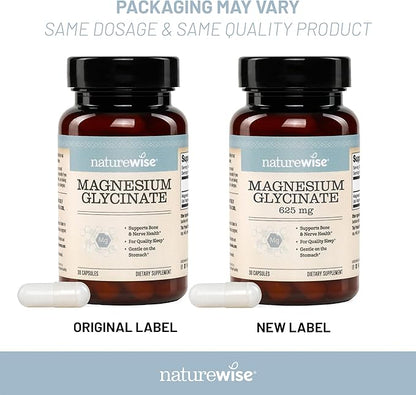 NatureWise Magnesium Glycinate 625 mg - High Absorption Chelated Magnesium Glycinate for Sleep, Relaxation, Muscle & Bones* - Gentle on Stomach, Vegan, Non-GMO - 90 Capsules[90-Day Supply]