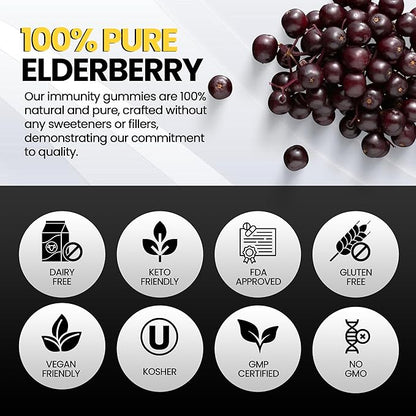 Sambucus Elderberry Gummies with Vitamin C & Zinc Sugar-Free Elderberry Immune Gummies for Adults & Kids Organic Elderberry Gummies 60 Count