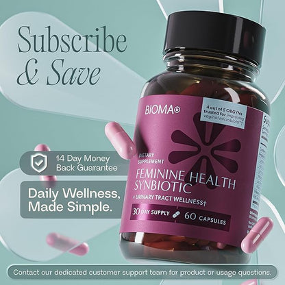 BIOMA Feminine Health Synbiotic - Women's Health Supplement for Healthy Vaginal pH, Urinary Tract & Digestive Support - with Probiotics, Cranberry & Tributyrin - 180 Capsules (3 Pack, 90-Day Supply)