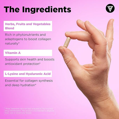 Vital Vitamins Vegan Collagen Booster - with Silica and Hyaluronic Acid - Plant-Based Collagen Supplements - Supports Hair, Skin, Nails & Joints - 60 Capsules