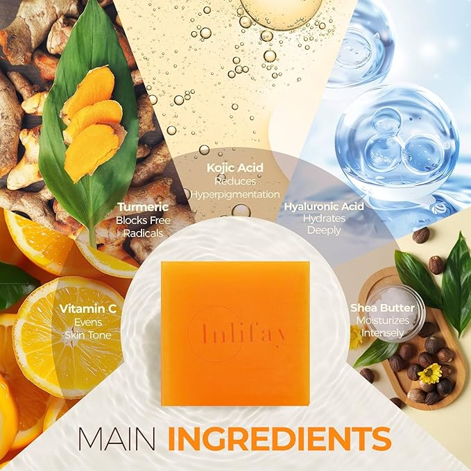 Inlifay Kojic Acid Turmeric Soap: Dark Spot Remover for Face Body - Skin Cleansing Bar for Women with Hyperpigmentation - Home Travel Use in Summer