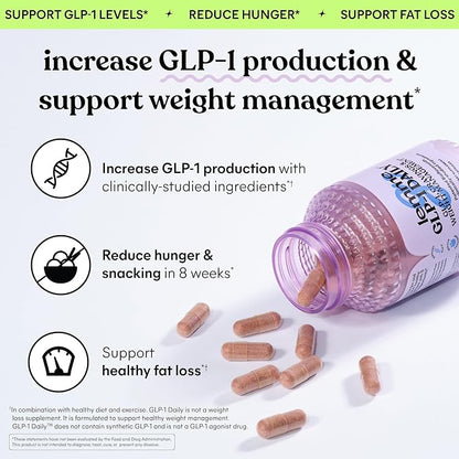 Lemme GLP-1 Daily Support, Clinically Studied Ingredients to Reduce Hunger & Cravings, Promote GLP-1 Production, Support Fat Loss and Weight Management, 1 Month Supply (60 Capsules)