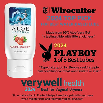 Aloe Cadabra Flavored Personal Lubricant and Vaginal Moisturizer, Organic Edible Aloe Lube for Men, Women and Couples, Non-Staining, pH Balanced, Toy Compatible (Strawberry, 2.5 Ounces, 5 Pack)