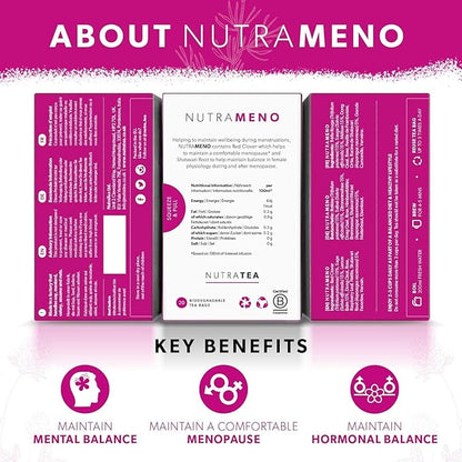 Nutra Tea NutraMeno - Menopause Tea, Red Clover Tea - Perimenopause & Menopause Relief For Women - Includes Red Clover, Sage & Rose - 40 Individually Wrapped Bags - Herbal Infusion (2 Pack)
