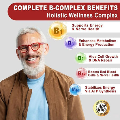 Vitamin B1(Benfotiamine) Gummies 500mg – B1 B6 B12 Vitamins with Magnesium for Energy Metabolism, Healthy Nervous System – Chewable B Complex for Adults & Kids - Vegan, Sugar Free, 60 Ct