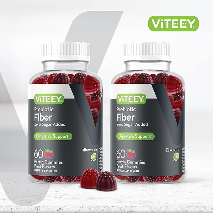 VITEEY Prebiotic Fiber Gummies for Adults, 4g - Gut Health & Digestive Soluble Fiber Supplement Gummies - Zero Sugar Added, Vegan, Gluten-Free - 120 Count