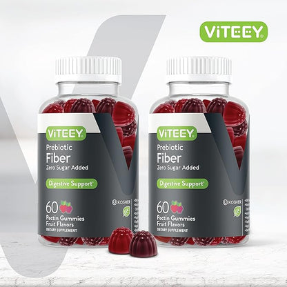 VITEEY Prebiotic Fiber Gummies for Adults, 4g - Gut Health & Digestive Soluble Fiber Supplement Gummies - Zero Sugar Added, Vegan, Gluten-Free - 120 Count