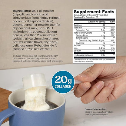 Bulletproof Vanilla Collagen Protein Powder with MCT Oil, 19g Protein, 42.3 Oz, Value Size, Collagen Peptides and Amino Acids for Healthy Skin, Bones and Joints