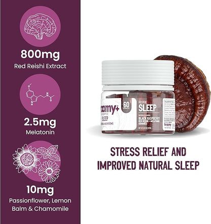 Troomy Sleep Gummies for Adults and Kids, Great Tasting Black Raspberry, Red Reishi Mushroom, Easy Restful Natural Sleep Aid, 60 Count