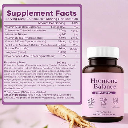 Hormonal Balance Supplements for Women - Weight Management for Menopause Relief, Support Mood & Energy, with Ashwagandha, Ginger Root, 60 Capsules