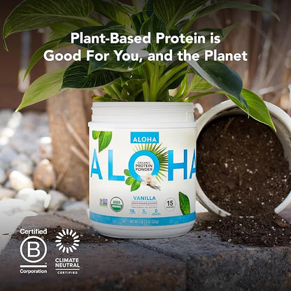 ALOHA Organic Plant Based Protein Powder, Stevia Free, Chocolate, 19.6 oz, 15 Servings