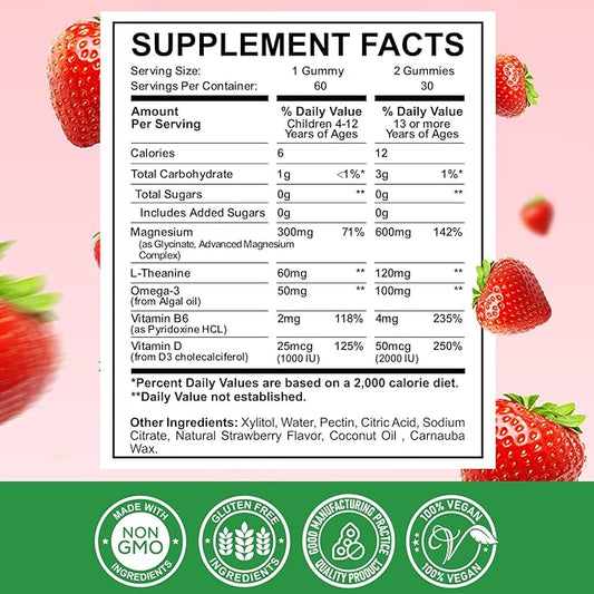 Magnesium Complex Gummies- Calm Chewable Gummies for Kids & Adults- Magnesium Glycinate Supplement-w/Omega-3, Vitamin B6, D3- Support Calm Stress Relief, Bones, Mood, 2 Pack
