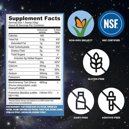 Vega Sport Vegan Protein Powder + Recovery - 30g Plant Based Protein per Serving, Peanut Butter, 45 Servings, 5g BCAAs, Probiotics, NSF Certified, for Shakes & Smoothies, 4.2lbs (Packaging May Vary)