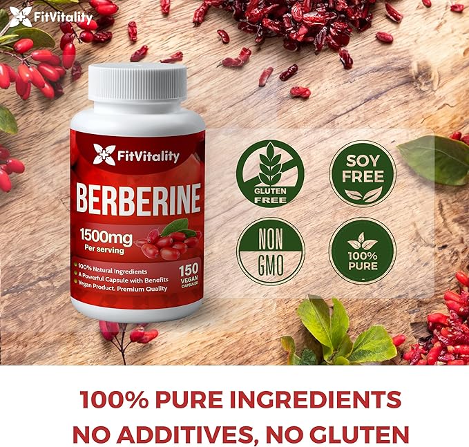 Premium Berberine Supplement, 150 Capsules – 50 Days Supply, 1500mg Berberine Per Serving, Berberine HCI, Made from 100% Pure & Natural Ingredients, Non-GMO, Gluten-Free.