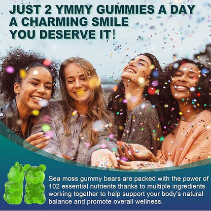 Sea Moss Gummies Sugar-Free, Extra Strength Irish Moss Gel Supplement with Iodine, Chlorophyll, Unfiltered ACV, D3, Burdock Root, Bladderwrack for Immune, Digestive, Skin, Hair, Det❤️x, Vegan, 2Pack