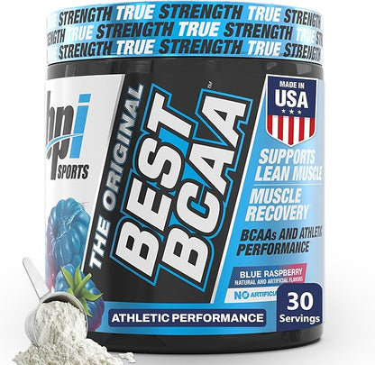 BPI Sports Best BCAA Powder - Muscle Recovery Support - Branched Chain Amino Acids | Building Blocks of Protein and Muscle - Post Workout Recovery – Hydration - Blue Raspberry, 30 Servings