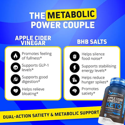 Herbtonics Apple Cider Vinegar + Keto BHB Capsules | GLP-1 Support for Appetite, Cravings & Weight Management | Metabolism Support with Satiety Support | 60 Capsules - 1 Month Supply