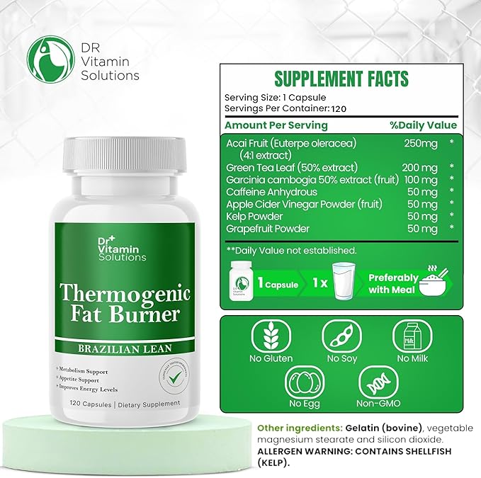 Thermogenic Fat Burner for Women and Men - Appetite Suppressant for Weight Loss - Includes Green Tea Extracts for Bloat Relief - Metabolism Booster - 120 Weight Loss Pills