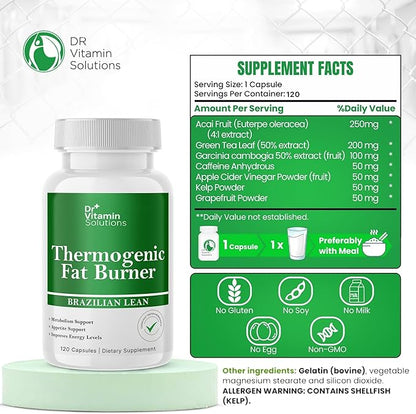 Thermogenic Fat Burner for Women and Men - Appetite Suppressant for Weight Loss - Includes Green Tea Extracts for Bloat Relief - Metabolism Booster - 120 Weight Loss Pills