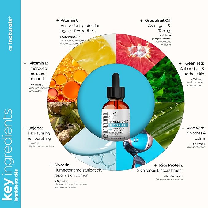 ArtNaturals Hyaluronic Acid Serum - Anti- Aging Facial Serum, Natural Moisturizer w/Vitamin C Serum & Vitamin E - for Skin Care - Reduce Wrinkles & Dark Spots (1 Fl Oz (Pack of 1))