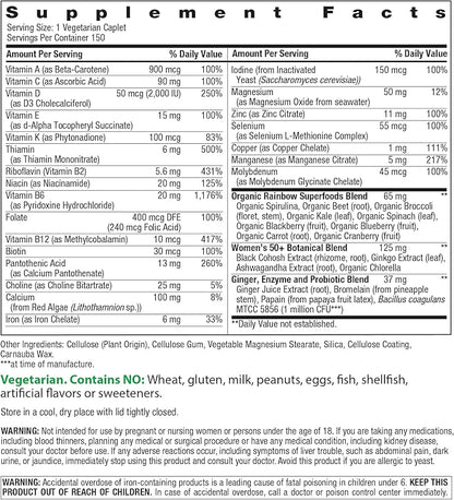 Rainbow Light Multivitamin for Women 50+, Vitamin C, D & Zinc, Probiotics, Women’s One 50+ Multivitamin Provides High Potency Immune Support, Non-GMO, Vegetarian, 150 Tablets