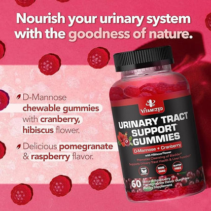 Potent Cranberry Gummies with D Mannose - Urinary Tract Health for Women & Men, Urinary Flush & Bladder Fast-Acting Support Supplements with Hibiscus Powder, 180 Count