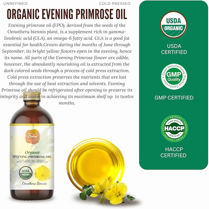 1 Gallon USDA Organic Pure Cold Pressed Evening Primrose Oil 12% GLA