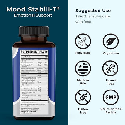 LifeSeasons - Mood Stabili-T - Positive Mood Booster - Enhanced Calmness and Happiness - Relaxed and Balanced Mind - Contains Rhodiola, Ginkgo Biloba, and Vitamin D3 - (60 Capsules)