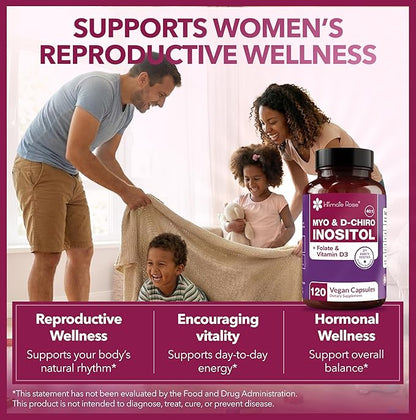 Intimate Rose Myo-Inositol & D-Chiro Inositol Supplement with Folate and Vitamin D - Support Hormonal Balance, Regular Cycles and Ovarian Health - 30-Day Supply - 40:1 Ratio Capsules