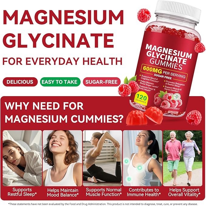 Magnesium Glycinate Gummies 600MG, High Absorption Magnesium Supplement for Women, Men and Kids - Muscle Support | Sleep, Focus & Relaxation | Sugar Free | Vegan | 120 Chews