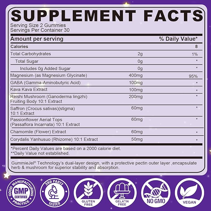 NEVISS Reishi Mushroom Sleep Gummies - Melatonin Free Sleep Gummies for Adult | Reishi, Saffron, Magnesium, GABA & Chamomile - Non-Habit Forming, Help for Deep Relaxation - Vegan, Berry Flavor, 1Pack