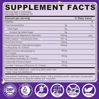 NEVISS Reishi Mushroom Sleep Gummies - Melatonin Free Sleep Gummies for Adult | Reishi, Saffron, Magnesium, GABA & Chamomile - Non-Habit Forming, Help for Deep Relaxation - Vegan, Berry Flavor, 1Pack