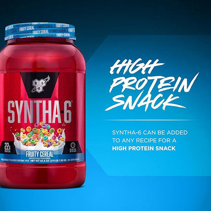 BSN SYNTHA-6 Premium Protein Powder with 6g of Fiber, Whey Isolate, Micellar Casein, Milk Protein Isolate, 5g of Fat, Fruity Cereal, 28 Servings, 2.91 Pound (Packaging May Vary)