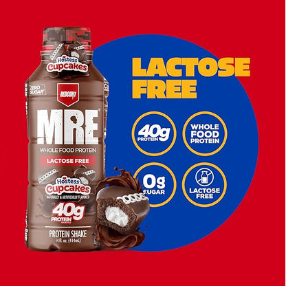 REDCON1 MRE Ready to Drink Protein Shakes Hostess™, Cupcakes - Lactose Free RTD Protein Made with Real Whole Food Protein Blends - Easy to Digest Nutritional Shake (12 Pack)