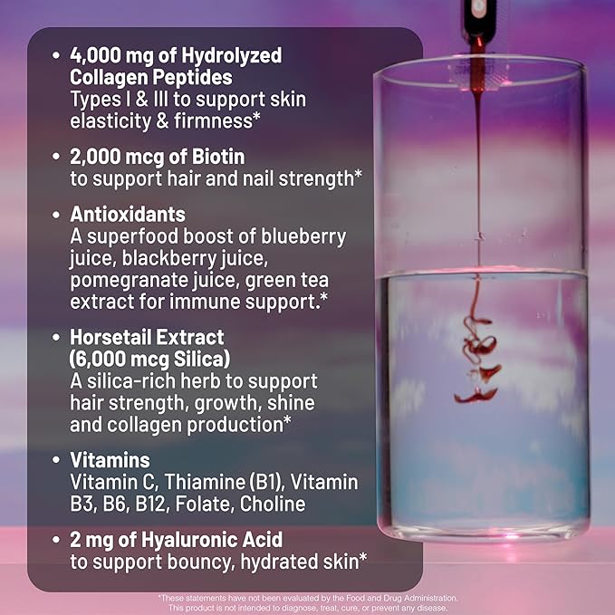 NatureWise Hydrolyzed Liquid Collagen for Women & Men 4000mg - High Absorption, Type 1 & 3 Peptides with Biotin + Vitamin C + Vitamin B Complex & Hyaluronic Acid -Mixed Berry - 30 Tubes[30 Day Supply]