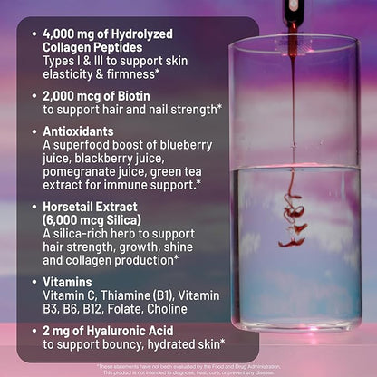 NatureWise Hydrolyzed Liquid Collagen for Women & Men 4000mg - High Absorption, Type 1 & 3 Peptides with Biotin + Vitamin C + Vitamin B Complex & Hyaluronic Acid -Mixed Berry - 30 Tubes[30 Day Supply]