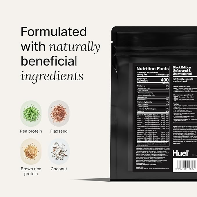 Huel Black Edition | Chocolate Peanut Butter 40g Vegan Protein Powder | Nutritionally Complete Meal Replacement | 27 Vitamins and Minerals, Gluten Free | 17 Servings