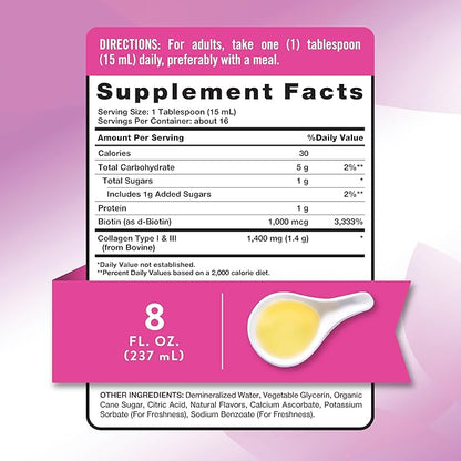 Nature's Truth Liquid Collagen Supplement with Biotin | Type 1 & 3 | Berry Flavor | 8 fl oz | Non-GMO & Gluten Free