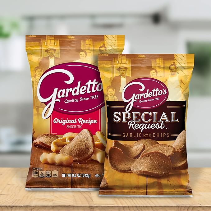 Gardetto's Original Recipe Snack Mix, Crunchy Breadsticks, Pretzels & Roasted Rye Chips, Kosher Snacks Multipack Single Serve Bags Individually Wrapped Party & Family Pack-17.5oz Bulk Box (Pack of 20)