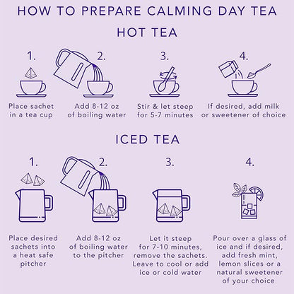 Calming Day Herbal Tea (1.65 oz, Pack of 18 Tea Bags) – Relaxing Caffeine-Free Tea with Lavender, Rosehips and Lemongrass – Gift for focus, clarity, relaxation and wellness