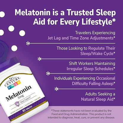 21st Century Melatonin 3 mg Tablets, 90 Count