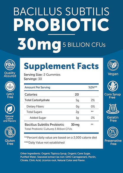 Lunakai USA Made Probiotic Gummies - 5 Billion CFUs, Vegan, Non-GMO, Gluten-Free - Digestive & Immune Support for Women & Men - 6 Pack