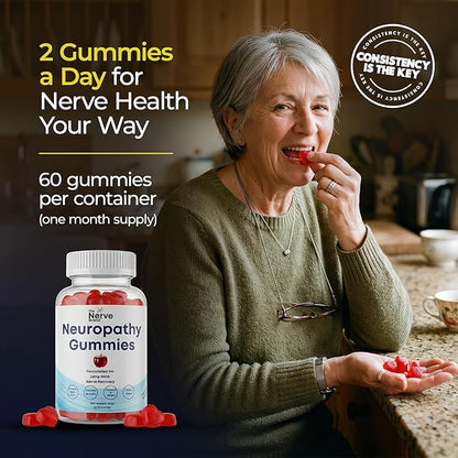 The Nerve Brand Neuropathy Support Gummies, 600 mg R Alpha Lipoic Acid Gummies with B1 B6 B12 and Lion’s Mane, Sugar Free Daily Nerve Health Supplement, 30 Day Supply