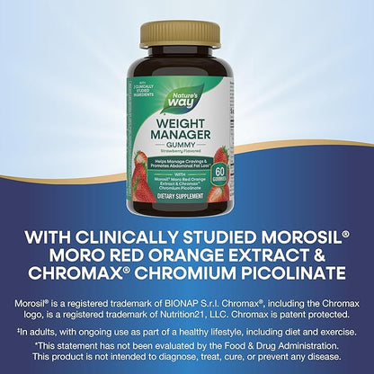 Nature's Way Weight Manager Gummy, Helps Manage Cravings & Promotes Abdominal Fat Loss*(1), with Clinically Studied Ingredients, Vitamins B6 & B12, Strawberry Flavored, 60 Gummies